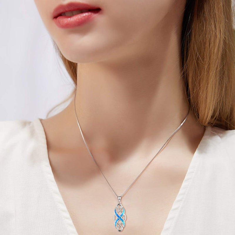 YFN Irish Celtic Knot Created Opal Pendant Necklace Infinity Love Sterling Silver CZ Jewelry 18" (Blue Opal Celtic Knot Necklace) - Image 5